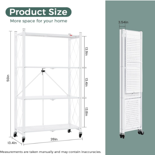 4-Shelf Foldable Storage Shelves with Wheels, Large Capacity Shelving Unit, Freestanding Metal Wire Shelf Rack - Image 2