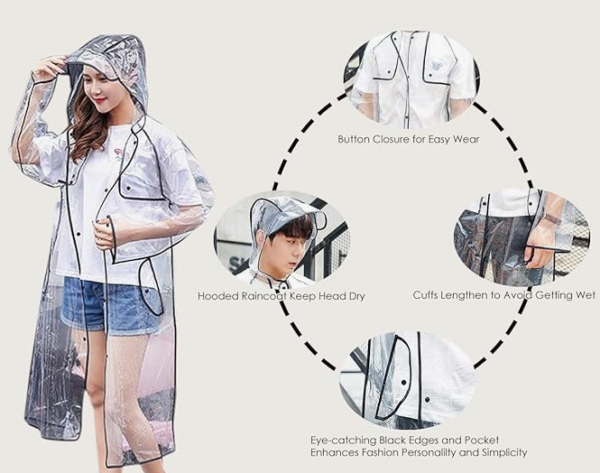 Transparent Raincoat Women EVA Fashion Hooded Rain Coat Clear Raincoat Poncho with Hood - Image 3
